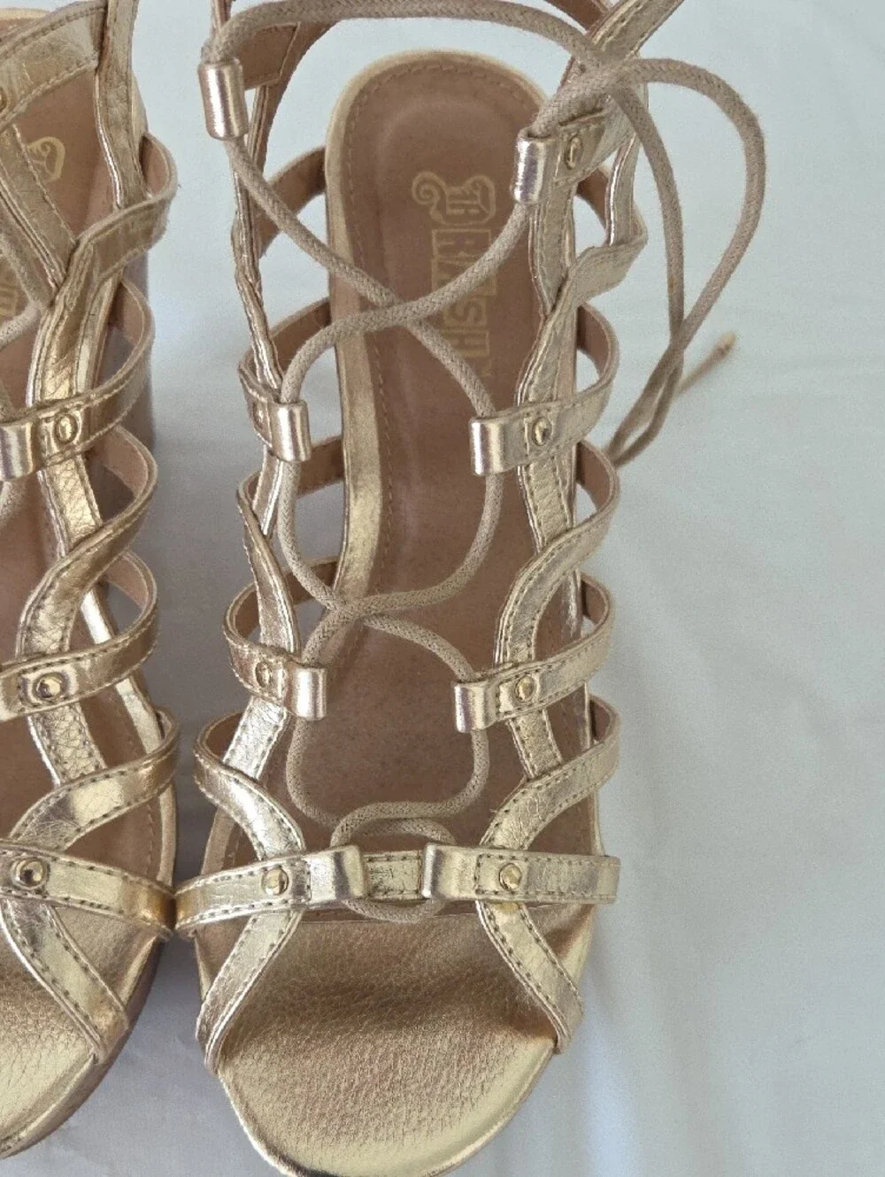 Gold Lace-Up Gladiator Platform Sandals - Women